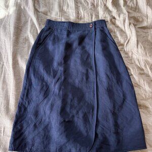 Giorgio Armani blue navy silk linen blend wrap skirt S